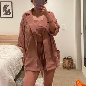 3 piece mauve pink set (blazer, top, shorts)